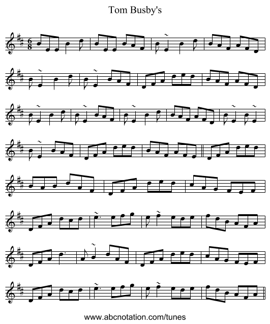 Tom Busby's - staff notation