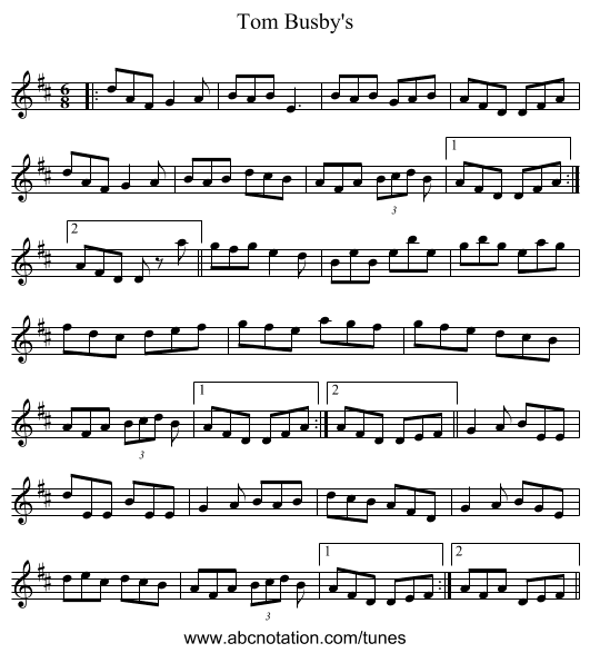 Tom Busby's - staff notation