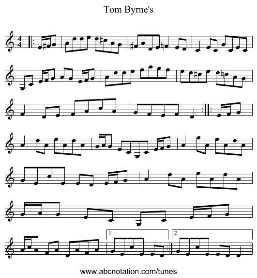 Tom Byrne's - staff notation