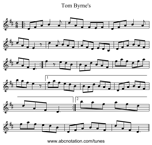 Tom Byrne's - staff notation