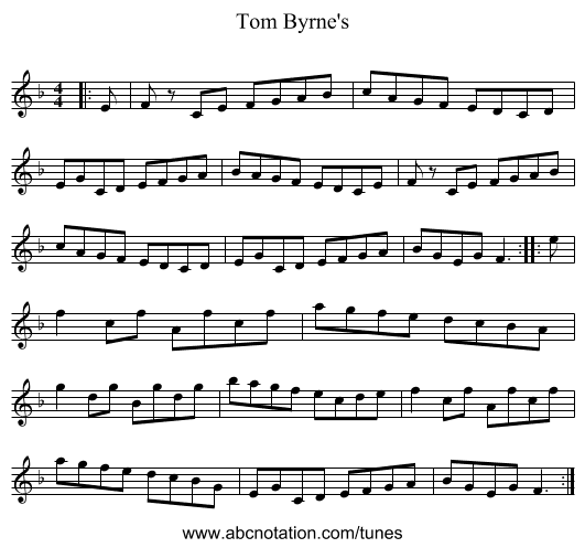 Tom Byrne's - staff notation