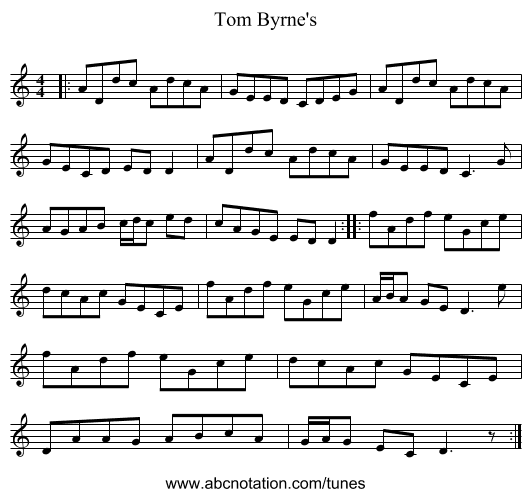 Tom Byrne's - staff notation