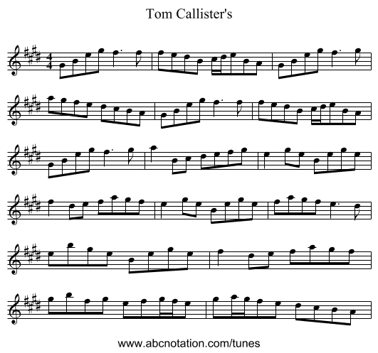 Tom Callister's - staff notation