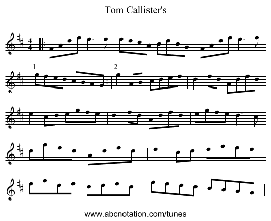 Tom Callister's - staff notation