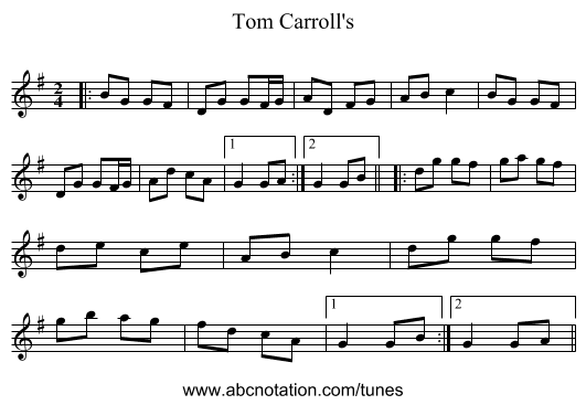 Tom Carroll's - staff notation
