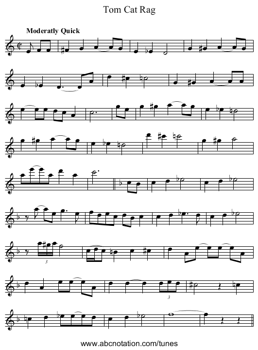Tom Cat Rag - staff notation