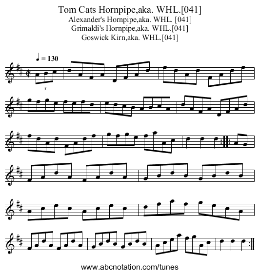 Tom Cats Hornpipe,aka. WHL.[041] - staff notation