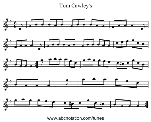 Tom Cawley's - staff notation