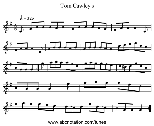 Tom Cawley's - staff notation