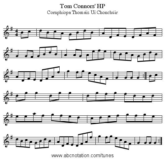 Tom Connors' HP - staff notation
