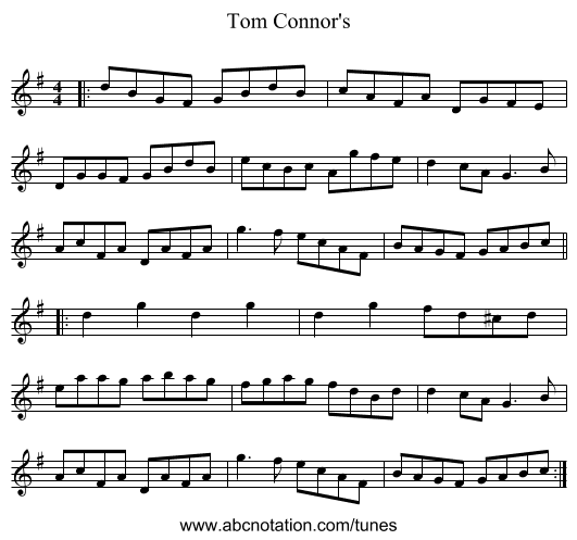 Tom Connor's - staff notation