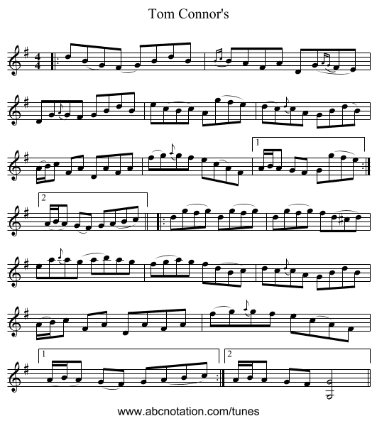 Tom Connor's - staff notation