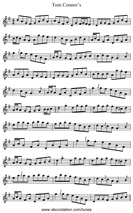 Tom Connor’s - staff notation
