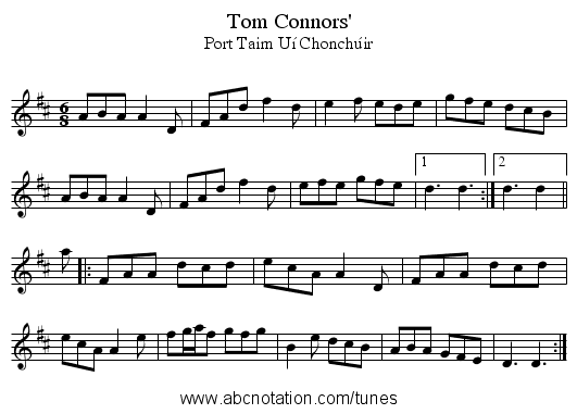 Tom Connors' - staff notation