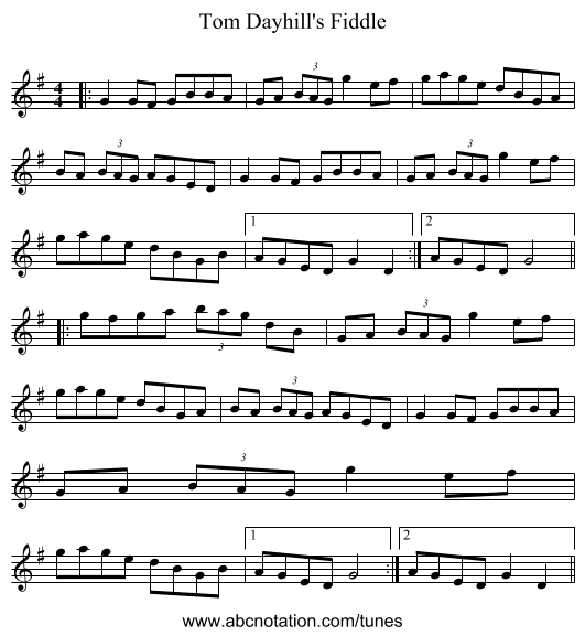 Tom Dayhill's Fiddle - staff notation