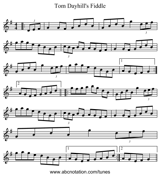 Tom Dayhill's Fiddle - staff notation