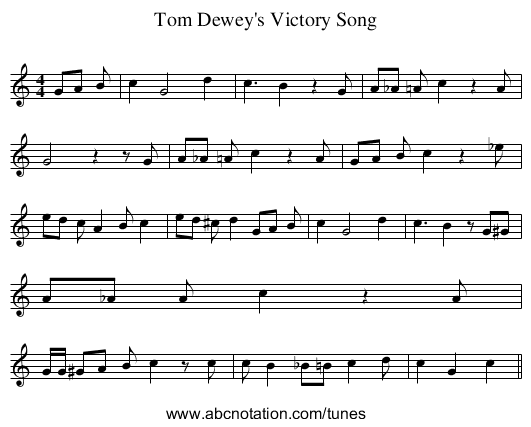 Tom Dewey's Victory Song - staff notation
