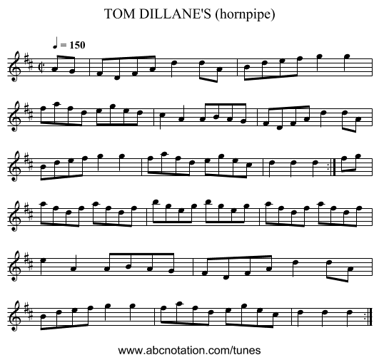 TOM DILLANE'S (hornpipe) - staff notation