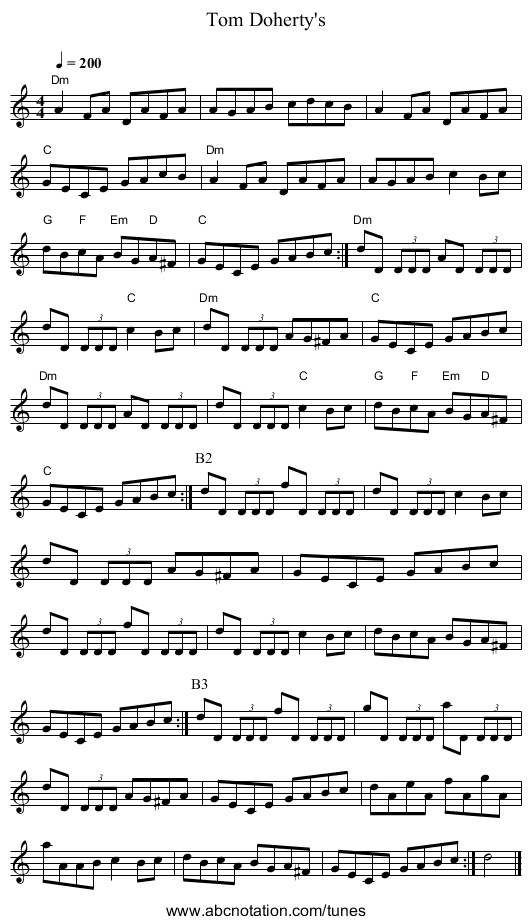 Tom Doherty's - staff notation