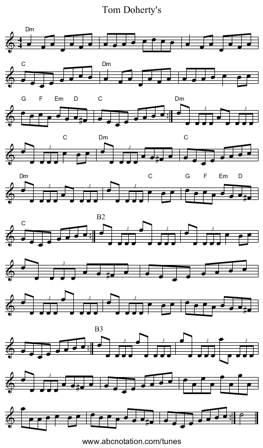 Tom Doherty's - staff notation