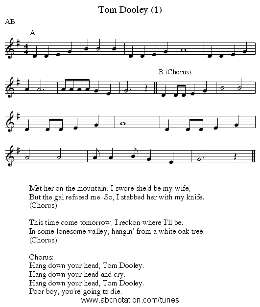 Tom Dooley (1) - staff notation