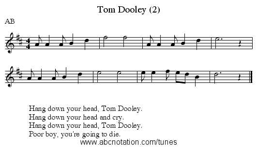 Tom Dooley (2) - staff notation