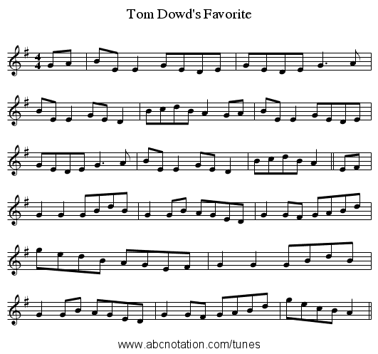 Tom Dowd's Favorite - staff notation