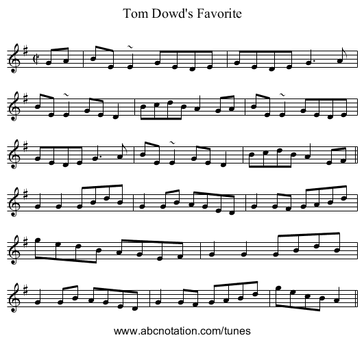 Tom Dowd's Favorite - staff notation