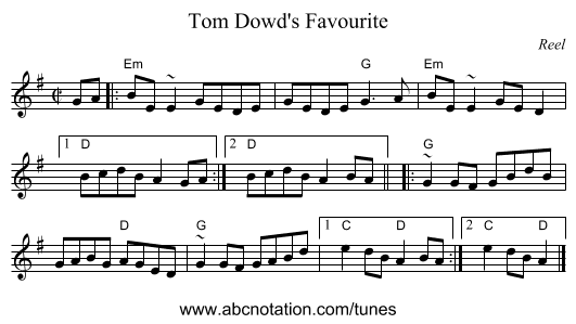 Tom Dowd's Favourite - staff notation