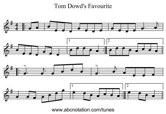 Tom Dowd's Favourite - staff notation