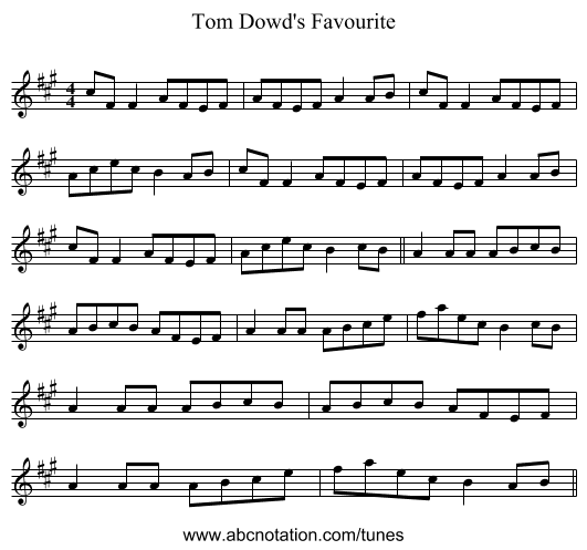 Tom Dowd's Favourite - staff notation