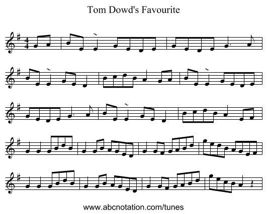 Tom Dowd's Favourite - staff notation