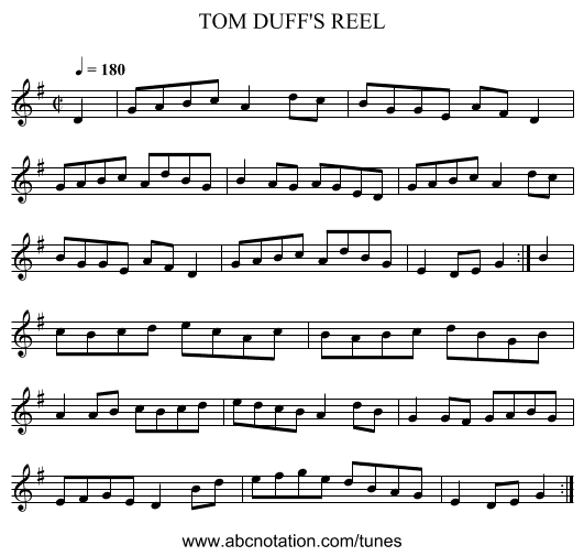 TOM DUFF'S REEL - staff notation