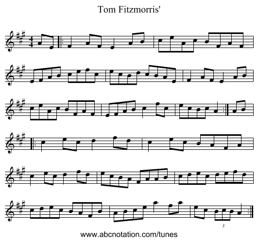 Tom Fitzmorris' - staff notation