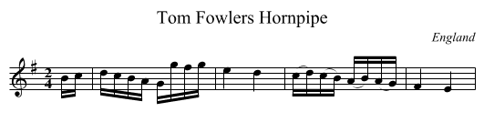Tom Fowlers Hornpipe - staff notation