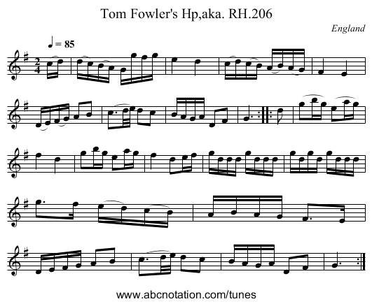 Tom Fowler's Hp,aka. RH.206 - staff notation