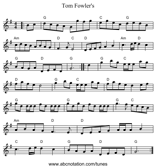 Tom Fowler's - staff notation