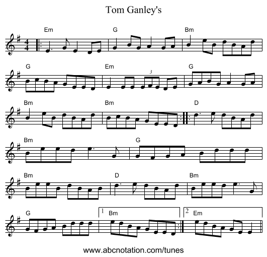 Tom Ganley's - staff notation