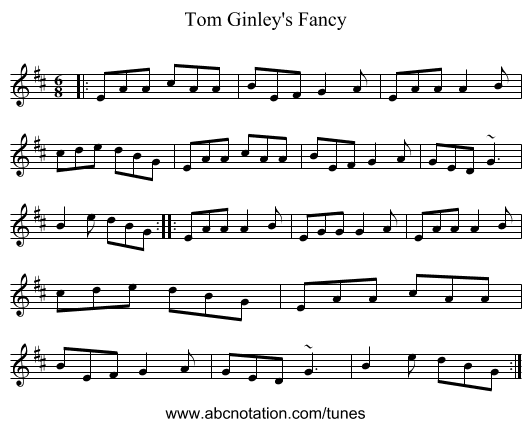 Tom Ginley's Fancy - staff notation