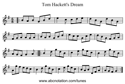 Tom Hackett's Dream - staff notation