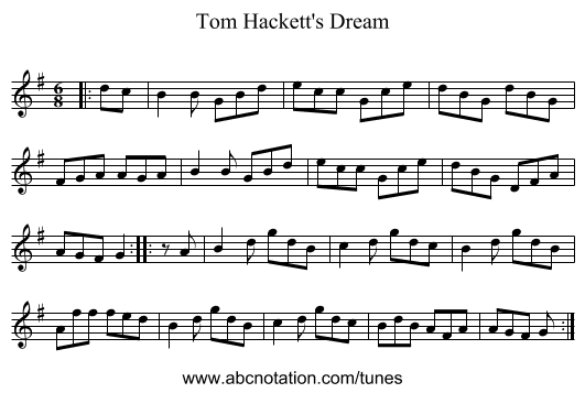 Tom Hackett's Dream - staff notation