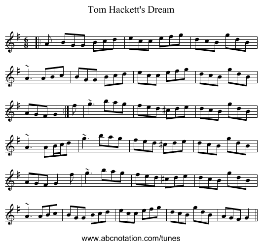 Tom Hackett's Dream - staff notation