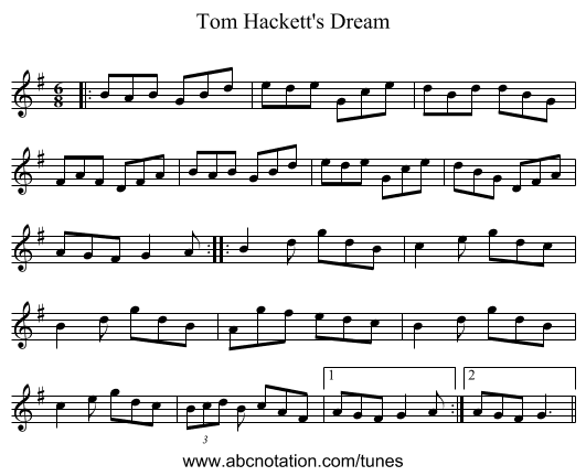 Tom Hackett's Dream - staff notation