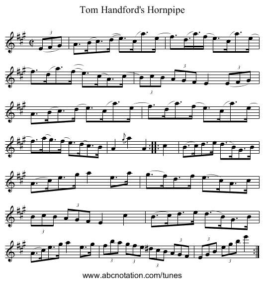 Tom Handford's Hornpipe - staff notation