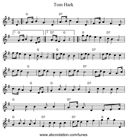 Tom Hark - staff notation