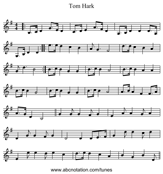 Tom Hark - staff notation