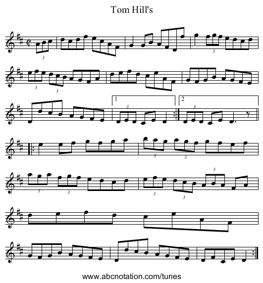 Tom Hill's - staff notation
