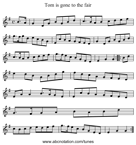 Tom is gone to the fair - staff notation