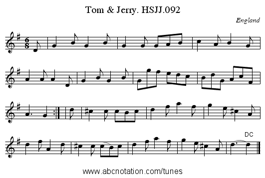 Tom & Jerry. HSJJ.092 - staff notation