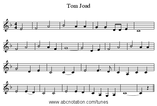 Tom Joad - staff notation